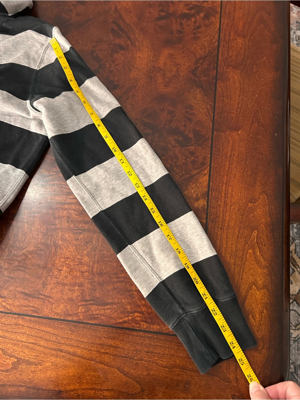 Vintage Polo Ralph Lauren Rugby Hoodie Mens M Black Gray Striped Long Sleeve - Picture 11 of 13